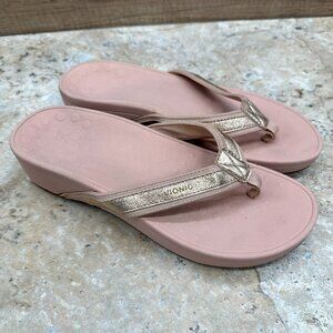 Vionic Sandals Womens Size 9 EU 41 Pink Leather High Tide Metallic Slides Thong